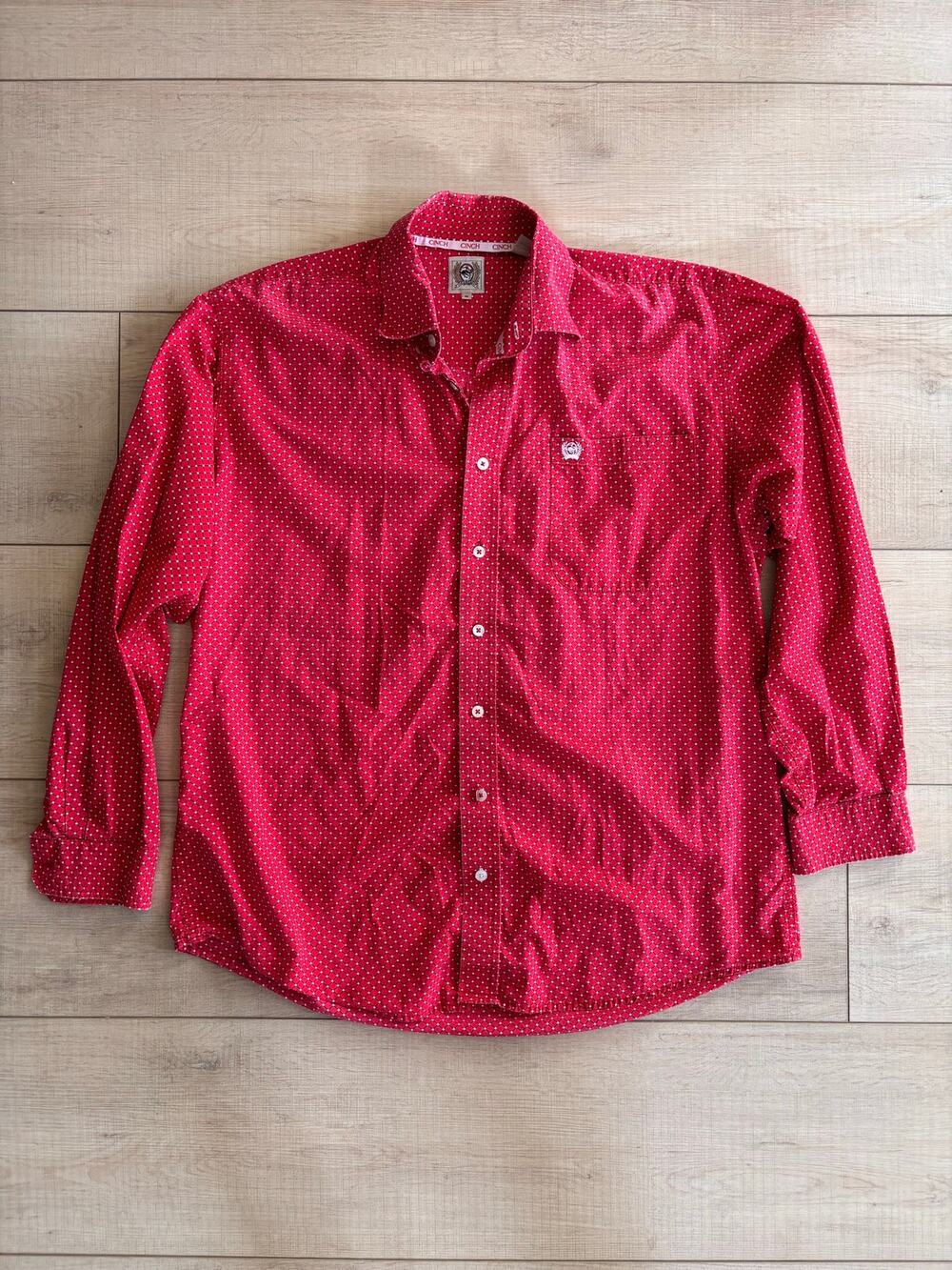 Cinch Western Button Up Shirt Men’s Size M Red Geometric Print Long Sleeve